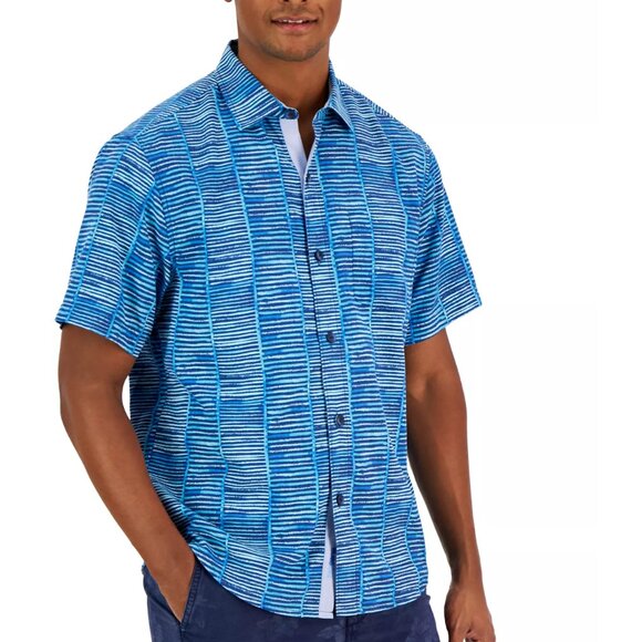 Tommy Bahama Bamboo Beach Blue Stripe Silk Blend Shirt | Island Zone | Men's XL - Picture 1 of 10